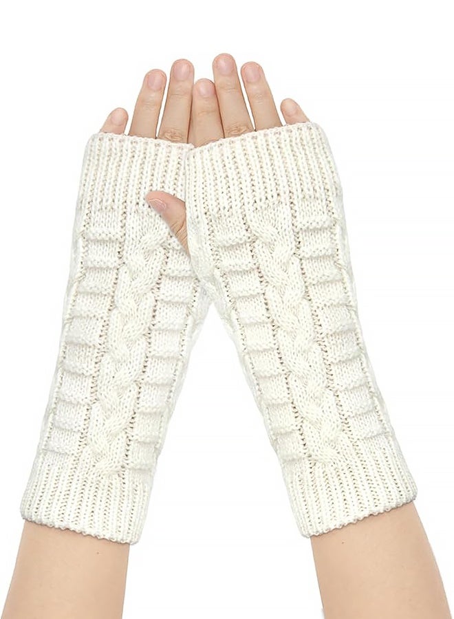 1Pairs Fingerless Knitted Gloves for - Women Men Autumn Winter Warm Knitted Gloves Outdoor Driving(white) - Image 1