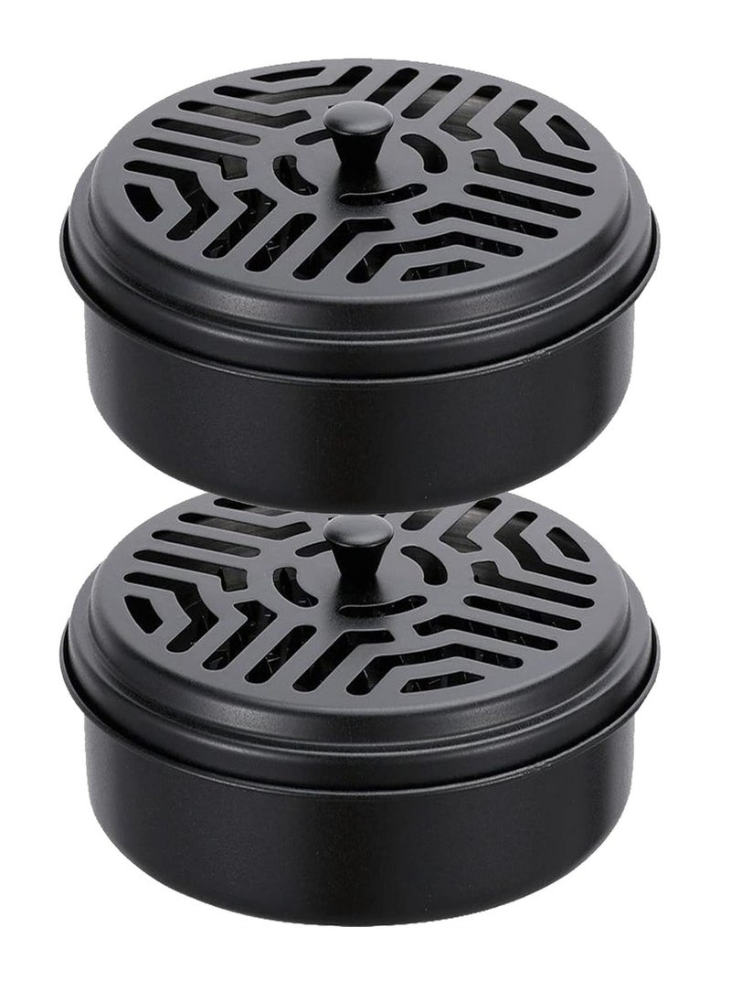 KASTWAVE Mosquito Coil Holder 2 Pack Black Round Incense Holder Mosquito Incense Box Sandalwood Holder Portable Metal Mosquito Incense Burner for Home and Camping  - Image 1