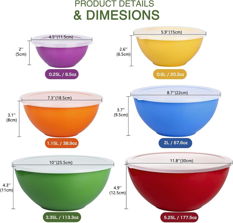 Greentainer 6Piece Plastic Mixing Bowl Set with Lids for Kitchen Nesting Storage Bowls for Baking PreppingCooking and Serving Food Dishwasher Microwave SafeGreat for Mixing  Serving6 SetRed - Image 2