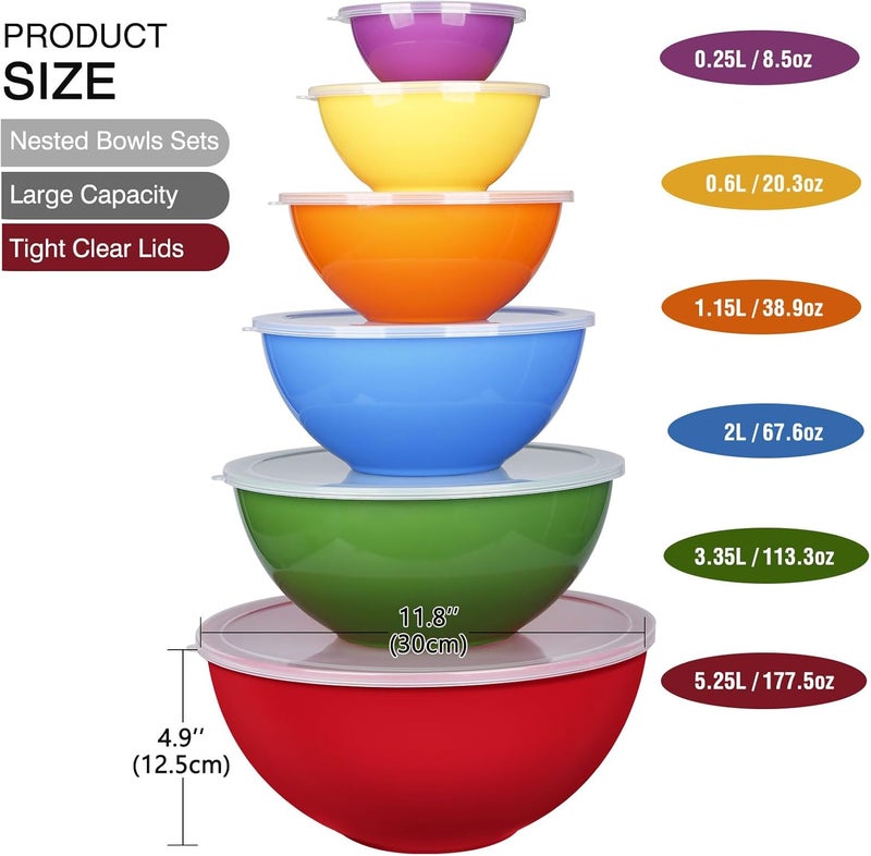 Greentainer 6Piece Plastic Mixing Bowl Set with Lids for Kitchen Nesting Storage Bowls for Baking PreppingCooking and Serving Food Dishwasher Microwave SafeGreat for Mixing  Serving6 SetRed - Image 4