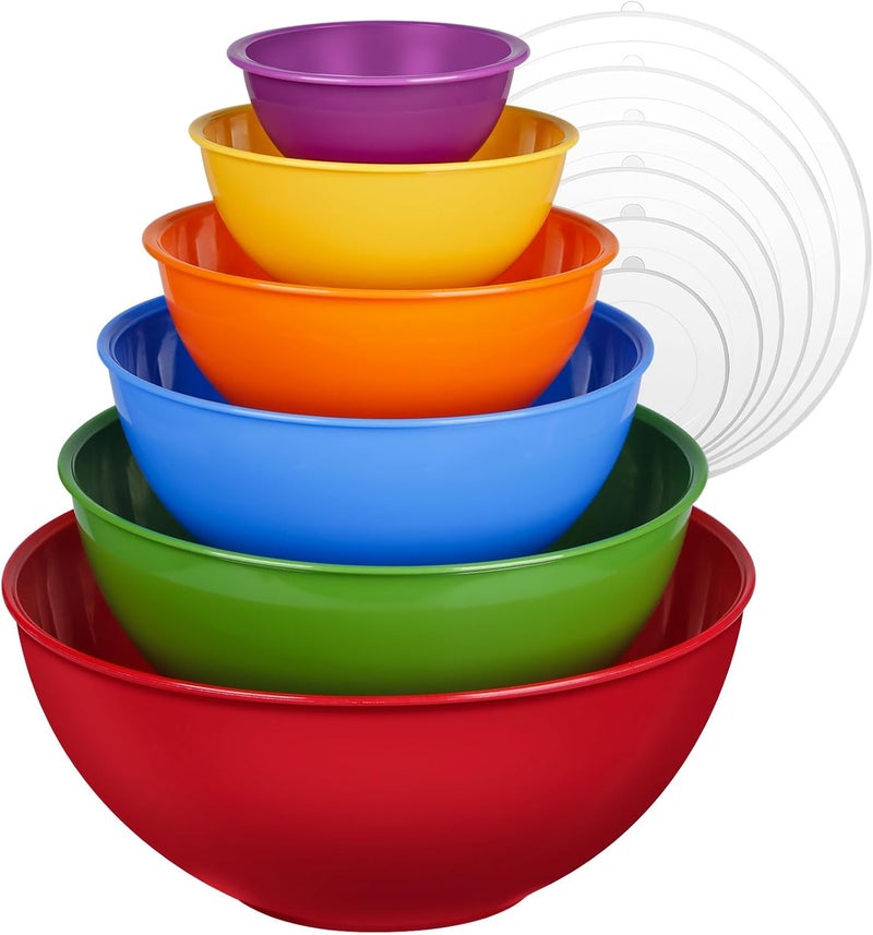 Greentainer 6Piece Plastic Mixing Bowl Set with Lids for Kitchen Nesting Storage Bowls for Baking PreppingCooking and Serving Food Dishwasher Microwave SafeGreat for Mixing  Serving6 SetRed - Image 1