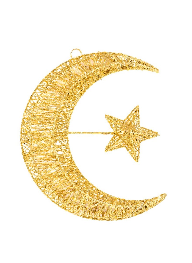 Hilalful HilalFul Hilal And Star Golden Threads Light | Light Decoration for Home, Office, Restaurants | Indoor/Outdoor Decorative Lighting | For Living Room, Balcony, Patio in Ramadan, Eid | Warm White Light  - Image 1