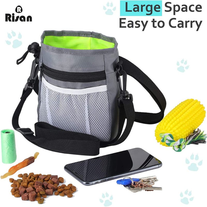 Risan Pet Cat Dog Training Snack Treat Bag Portable Easily Carries Waist Pouch with Buckle Belt Lifestyles Toys Kibble Built-in Poop Bag Dispenser Grey - Image 3