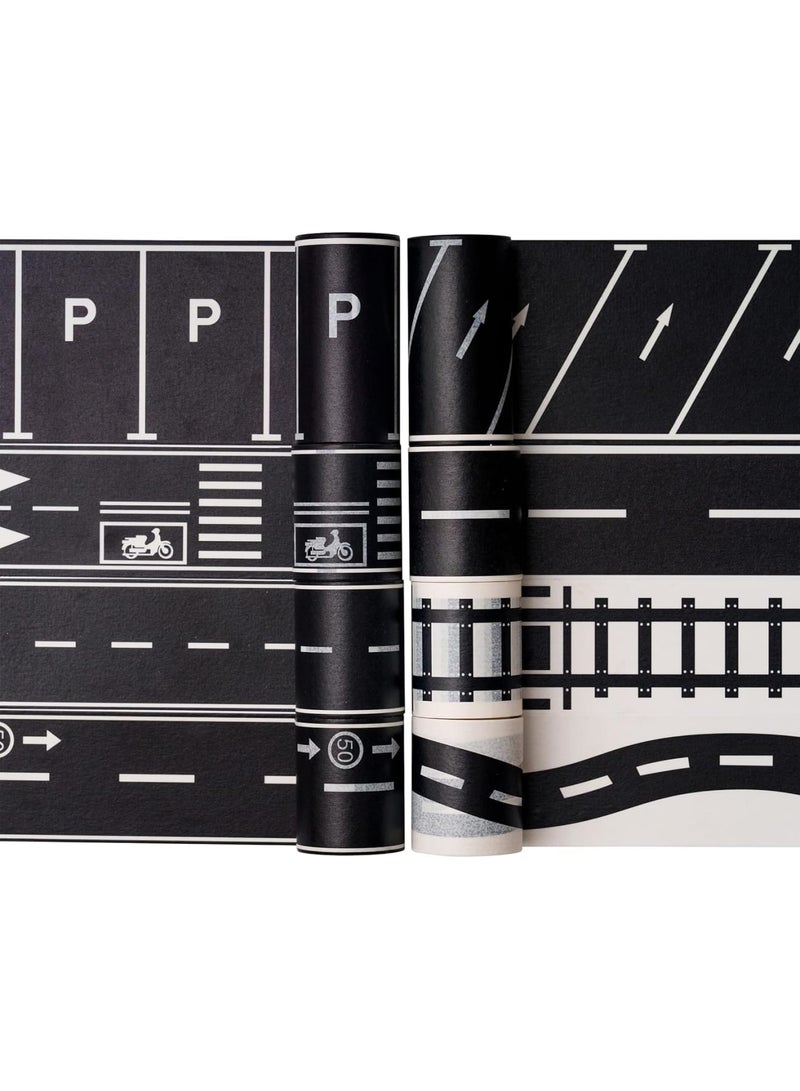 SYOSI Road Tape for Kids, Highway Track Sticker Set with Curves and Straight Lines, DIY Traffic Road Play Tape for Toy Cars and Vehicle Kits, Creative Party Decoration Gift, 8 Rolls Black - Image 2