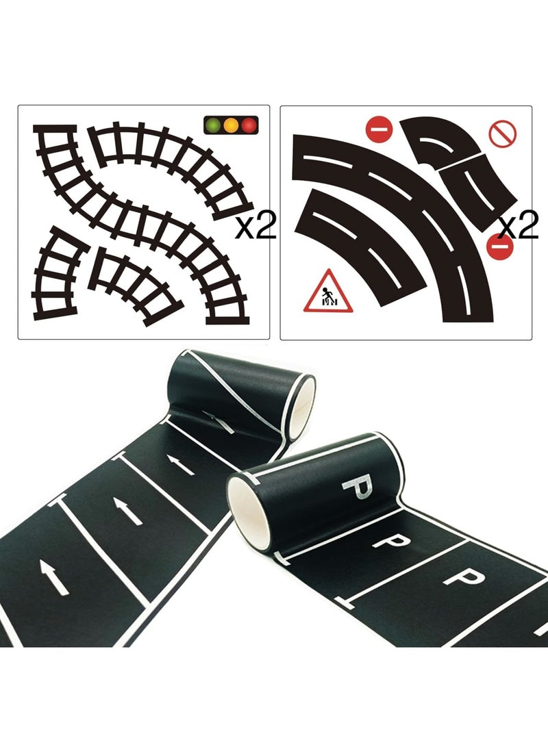SYOSI Road Tape for Kids, Highway Track Sticker Set with Curves and Straight Lines, DIY Traffic Road Play Tape for Toy Cars and Vehicle Kits, Creative Party Decoration Gift, 8 Rolls Black - Image 4