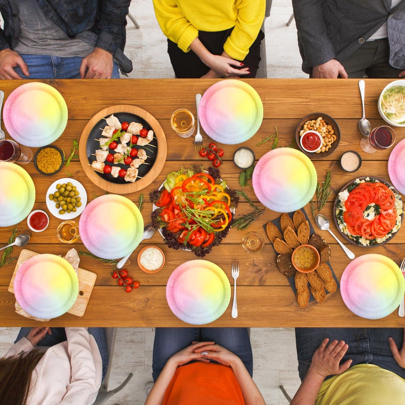 HiEnjoin 50PCS Iridescent Rainbow Party Paper Plates  7 Inch Pastel Dessert Plates Disposable Party Supplies Tableware for Birthday Mermaid Wedding - Image 3