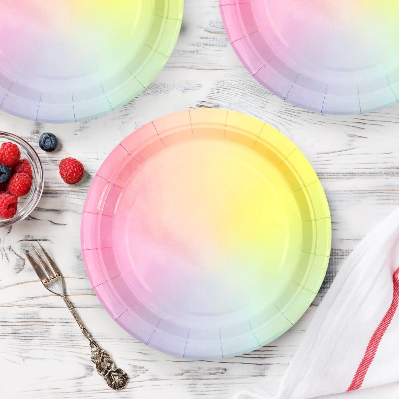 HiEnjoin 50PCS Iridescent Rainbow Party Paper Plates  7 Inch Pastel Dessert Plates Disposable Party Supplies Tableware for Birthday Mermaid Wedding - Image 2