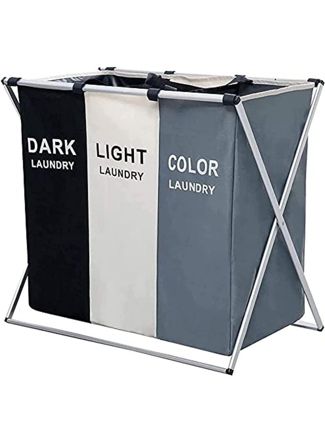 ECVV Laundry Basket Clothes Hamper 135L 3 Sections Clothe Sorter Bin, Foldable Waterproof Organizer Bag with Aluminum Frame, Washing Storage, for Bathroom Washroom Bedroom - Image 1
