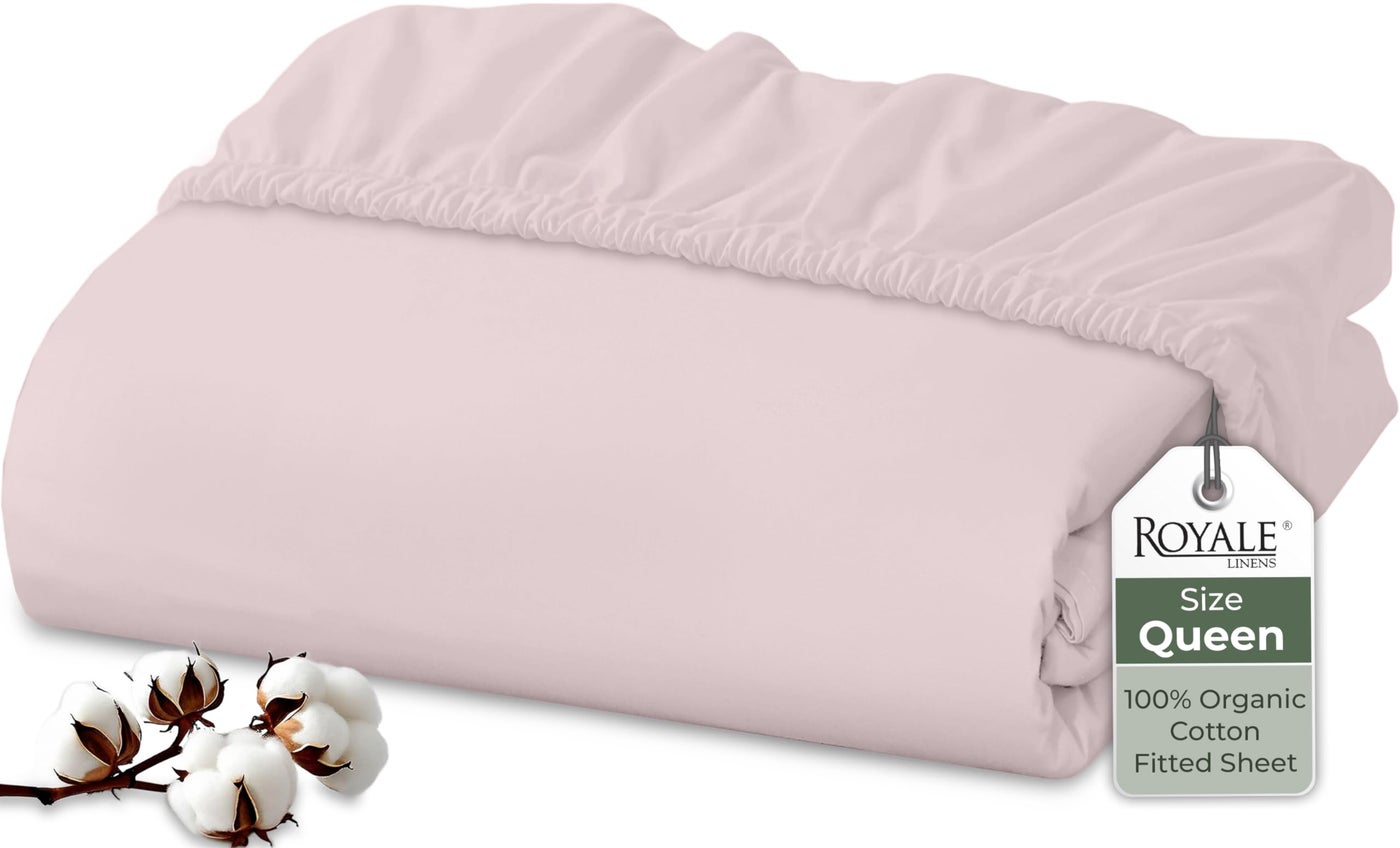 Royale Linens 100% Organic Cotton Fitted Sheet - Percale Weave - Super Soft Deep Pocket Bottom Sheets - Elastic Sheet Queen Size - Queen Fitted Sheets Only - (60"x80"+15", Lavender)