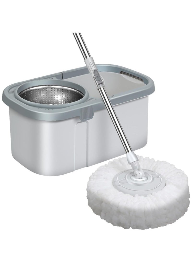 ON MART On Mart Stainless Steel Mop Bucket Set, Separate Dirty Water, Spin Mop Bucket System Wringer Set for Home, 360 Spinning Mopping Floor Cleaning Tool with Microfiber Replacement Head Refills, 51" Household Cleaning Extended Handle  - Image 1