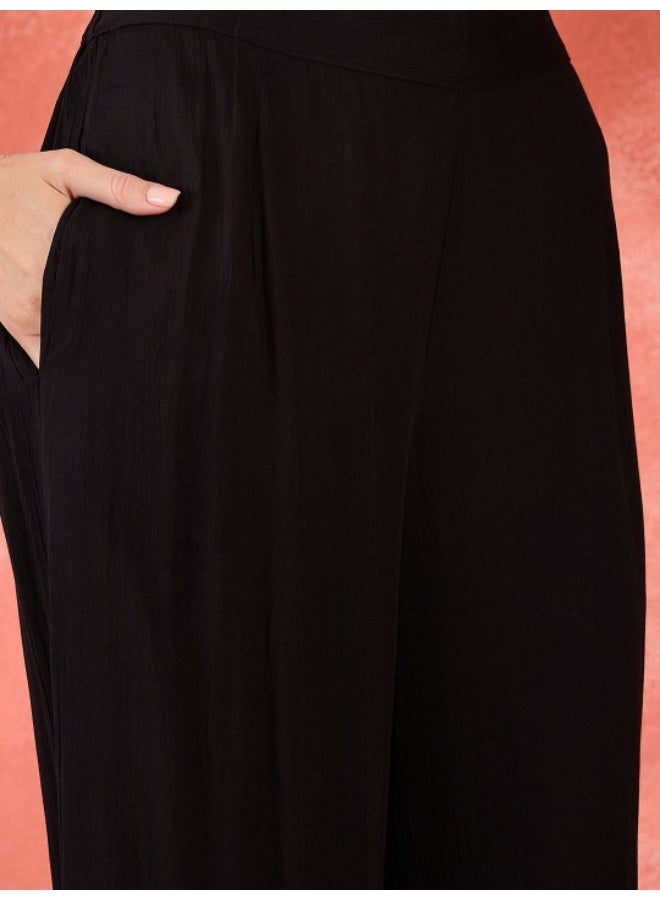 AKS Black Nyra Cut Kurta Palazzo Set With Dupatta  - Image 3