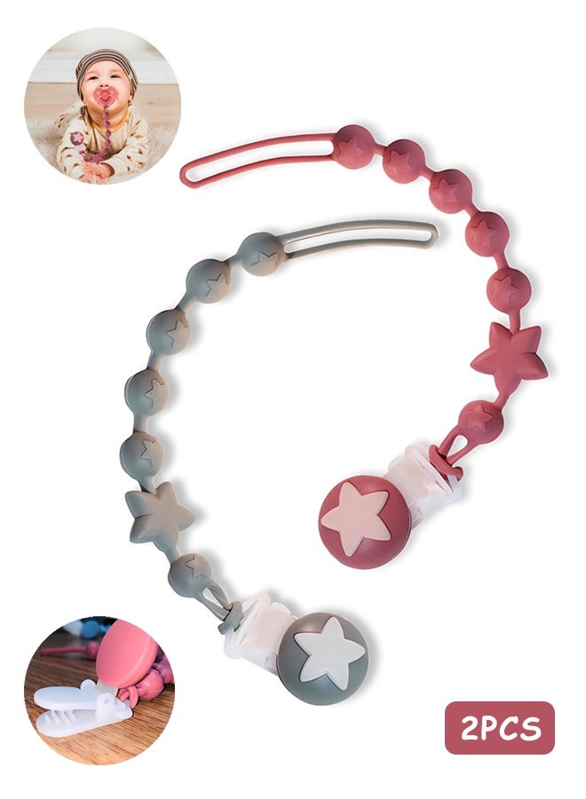 MXN 2 Pcs Pacifier Clips for Baby, Silicone Baby Pacifier Clips, Flexible Rust Free Pacifier Holder Clip with One Piece Design - Image 1