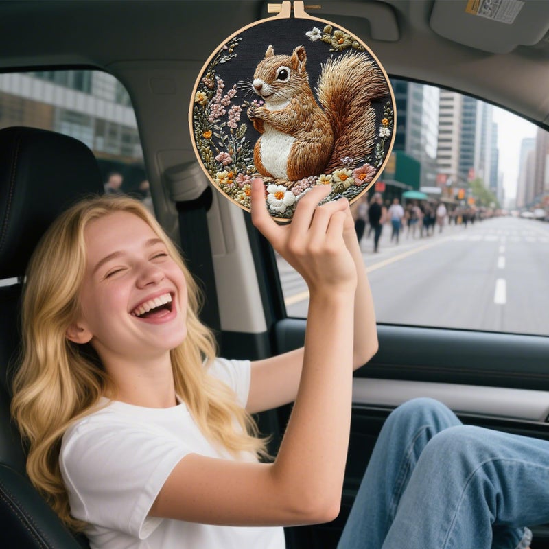 FONNUY Funny Squirrel Floral Embroidery Kit, Cross Stitch Kits for Beginners, Handmade Crafts with Printed Patterns for Beginner Adults, Easy to Follow Color Thread Needlework, 8'' Hoop (Smart) - Image 4