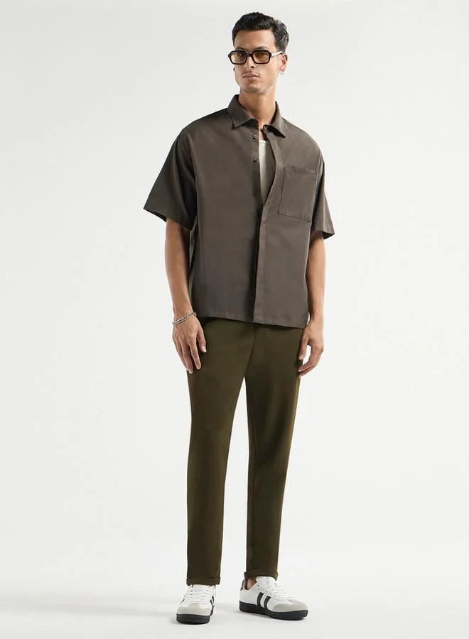 Splash FAV Regular Fit Solid Shirt with Collar and Short Sleeves