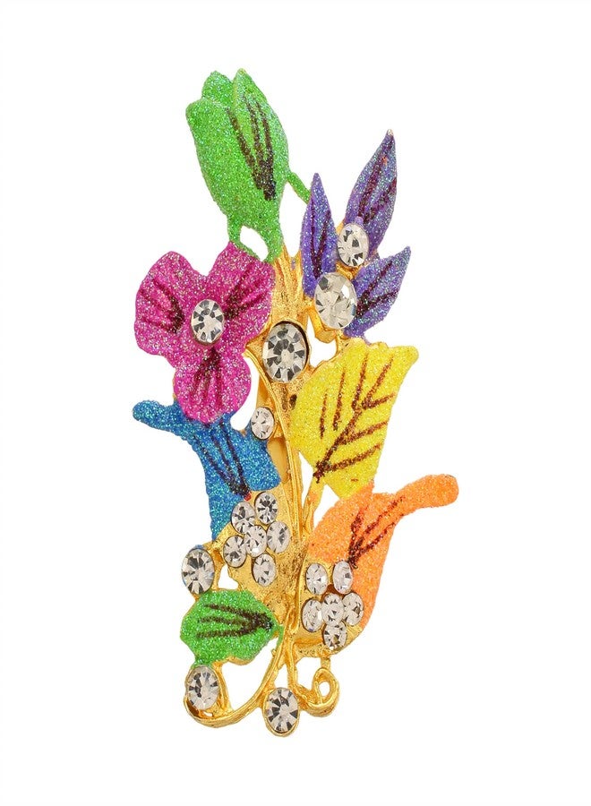Memoir Brass Goldplated Blooming Flowers design Zari Finish Sareepin Dupatta pin Brooch Men Women (SPDM3625) - Image 1