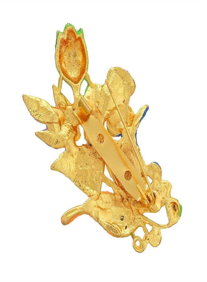 Memoir Brass Goldplated Blooming Flowers design Zari Finish Sareepin Dupatta pin Brooch Men Women (SPDM3625) - Image 3