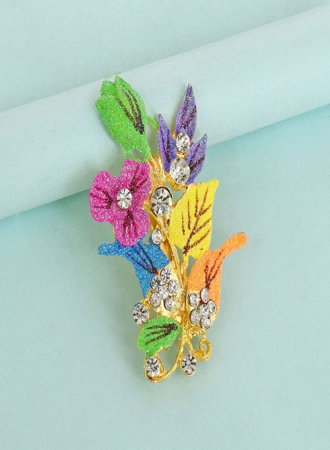 Memoir Brass Goldplated Blooming Flowers design Zari Finish Sareepin Dupatta pin Brooch Men Women (SPDM3625) - Image 4