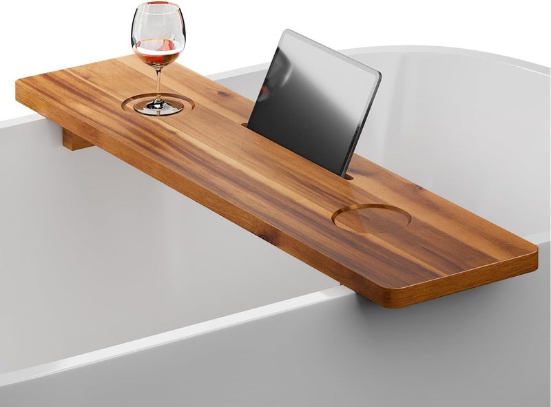 Streema Art Streema art Acacia Bathtub Caddy Tray Table 35x9 Inch Large Bath Tub Tray Wooden AntiTipping Sustainable Tub Tray for Bathtub Bathtub Accessories Holders for Bathtub Acacia 35x9  - Image 1