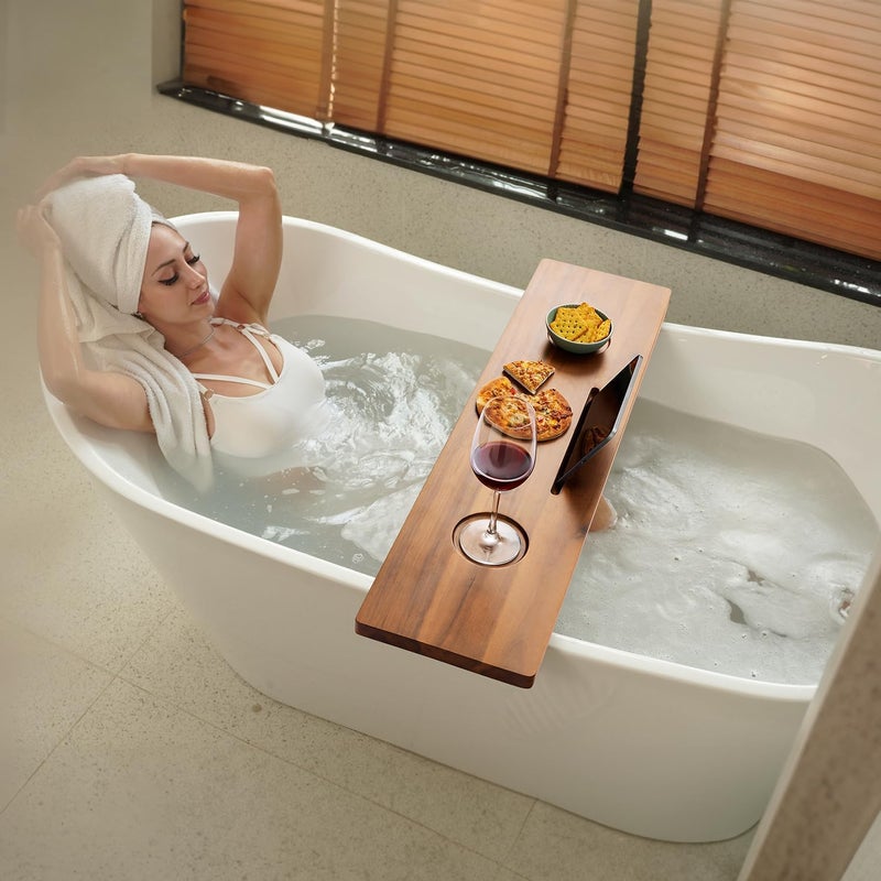 Streema Art Streema art Acacia Bathtub Caddy Tray Table 35x9 Inch Large Bath Tub Tray Wooden AntiTipping Sustainable Tub Tray for Bathtub Bathtub Accessories Holders for Bathtub Acacia 35x9  - Image 4