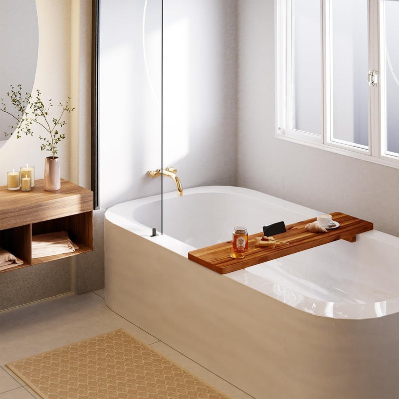Streema Art Streema art Acacia Bathtub Caddy Tray Table 35x9 Inch Large Bath Tub Tray Wooden AntiTipping Sustainable Tub Tray for Bathtub Bathtub Accessories Holders for Bathtub Acacia 35x9  - Image 5