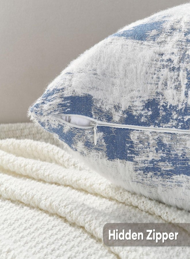 FUTEI Blue White Decorative Throw Pillow Covers 18x18 Inch Set of 2,Soft Faux Cashmere Jacquard - Textured & Cozy Cushion Case,Modern Home Decor for Couch Bed Living Room - Image 3