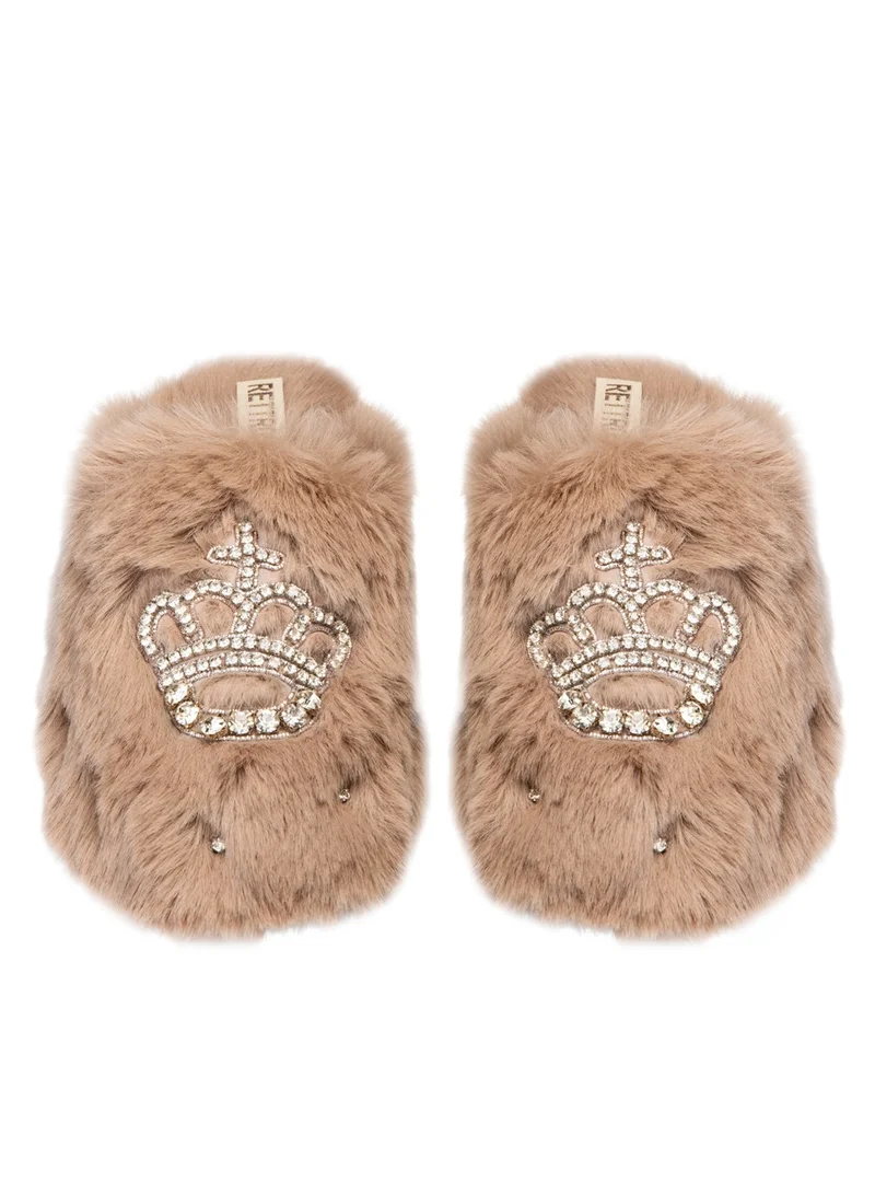 RETTROSE Faux Fur Front-Covered Slippers Beige