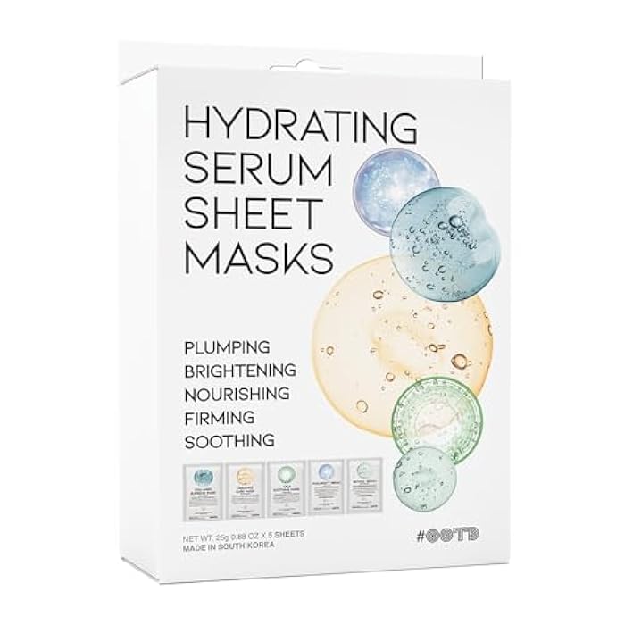 #OOTD Hydrating Sheet Mask Starter Kit Variety Pack for Skin Care, Dry, Ance, Sensitive Skin, Korean Vegan Facial Sheet Mask for Men & Women, Collagen, Cica, Ceramide, Hyaluron, Retinol 5EA - Image 1