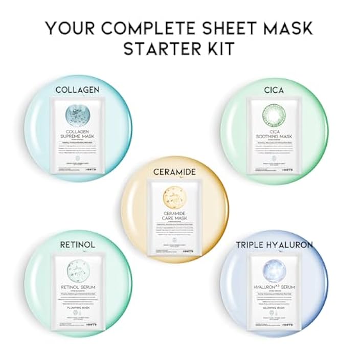 #OOTD Hydrating Sheet Mask Starter Kit Variety Pack for Skin Care, Dry, Ance, Sensitive Skin, Korean Vegan Facial Sheet Mask for Men & Women, Collagen, Cica, Ceramide, Hyaluron, Retinol 5EA - Image 2