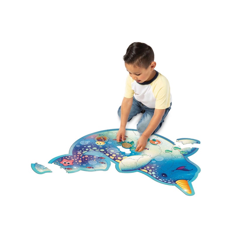 Peaceable Kingdom Narwhal Floor Puzzle Magically Illustrated with 42 Thick and Sturdy Puzzle Pieces Includes Storage Box with Carrying Cord Over 3 Feet Wide - Image 3