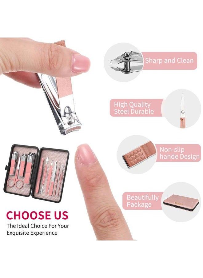 ZIZZON Travel Mini Manicure Set Nail Clipper Set 10 in 1 Stainless Steel Pedicure Care Grooming kit with Case Pink  - Image 3