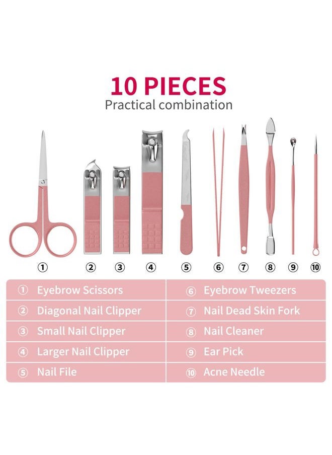 ZIZZON Travel Mini Manicure Set Nail Clipper Set 10 in 1 Stainless Steel Pedicure Care Grooming kit with Case Pink  - Image 2