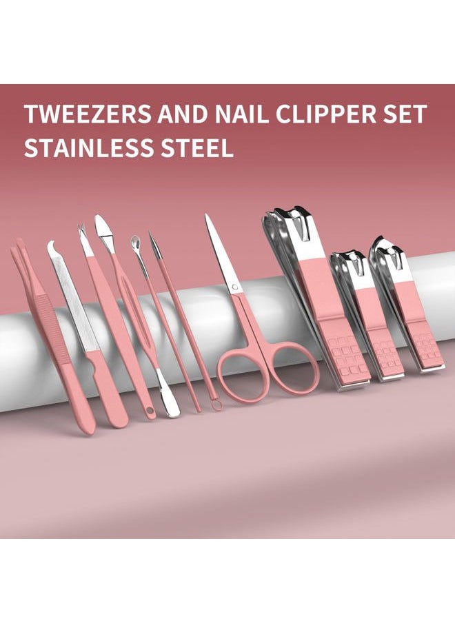 ZIZZON Travel Mini Manicure Set Nail Clipper Set 10 in 1 Stainless Steel Pedicure Care Grooming kit with Case Pink  - Image 4