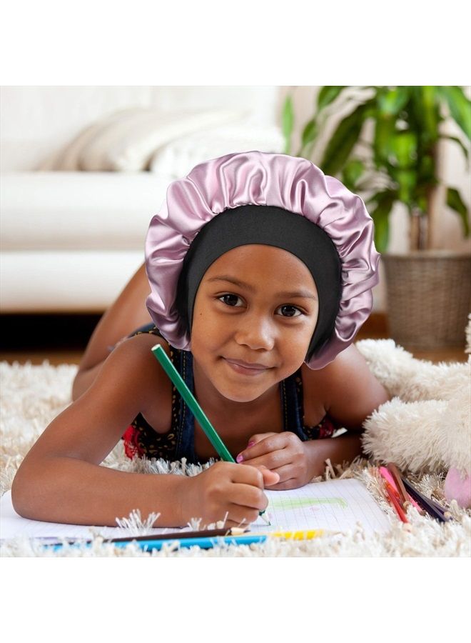 SENGTERM Kids Satin Bonnet Double Layer Wide Elastic Band Sleep Cap Hair Bonnet Silky Night Cap for Girls Toddler Child - Image 5