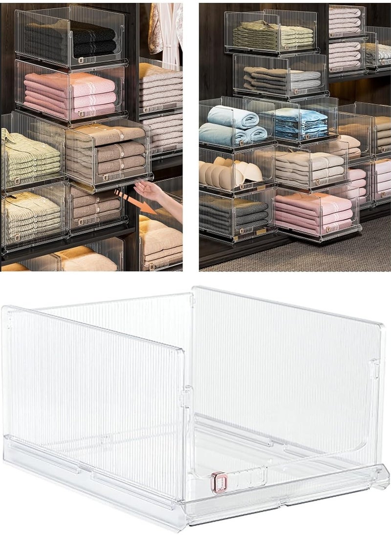 Generic Drawer Organizer Transparent,Stackable Plastic Storage Basket,Foldable Closet Organizer Storage Bins,Drawer Shelf Storage Container For Wardrobe Cupboard Office Kitchen Bathroom (Middle, 1pcs)  - Image 1