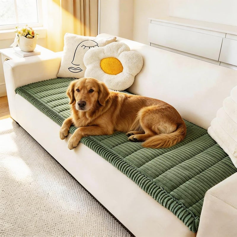 Awjcsv Couch Cover for Dogs Washable, Fuzzy Pet Couch Covers for 3 Cushion Sofa Pet Friendly, Non Slip Sofa Cover (Green, 27.6" x 82.7"/70 x 210cm) - Image 1