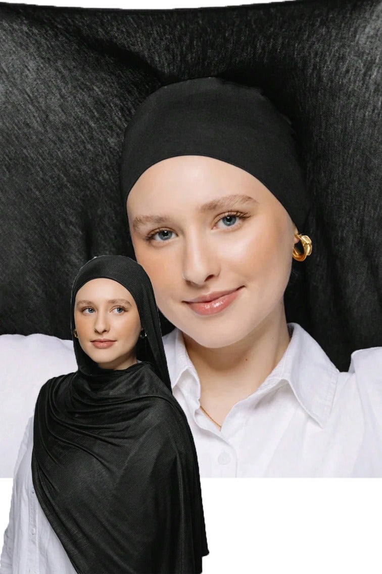 Jersey Hijab for Women Set 3-in-1 Hijabs Scarf with Built-in Magnets and Undercap Head Wraps with Model Cap  - Image 1