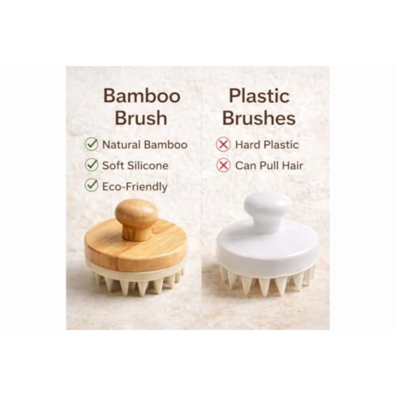 Scalp Massager Shampoo Brush - Soft Silicone Scalp Scrubber for Hair Growth and Dandruff Removal - Natural Bamboo Handle Deep Scalp Cleansing Brush for Men and Women - Image 5