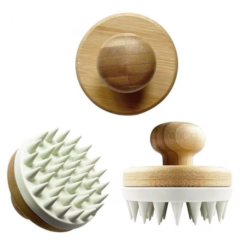 Scalp Massager Shampoo Brush - Soft Silicone Scalp Scrubber for Hair Growth and Dandruff Removal - Natural Bamboo Handle Deep Scalp Cleansing Brush for Men and Women - Image 1