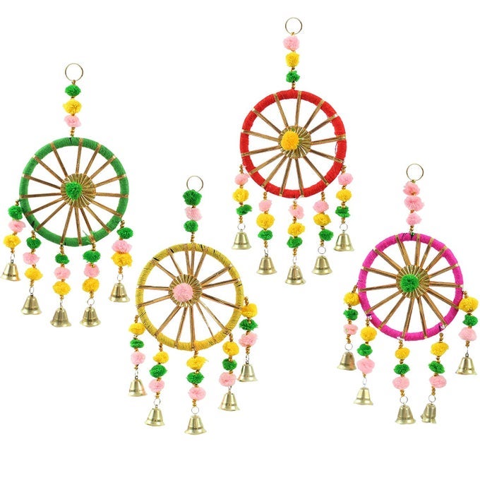 MAIN DOOR WALL HANGING HANDMADE ROUND LATKAN RAJASTHANI TRADITIONAL DECORATIVE MAIN DOOR LATKAN TORAN WALL PACK OF 4