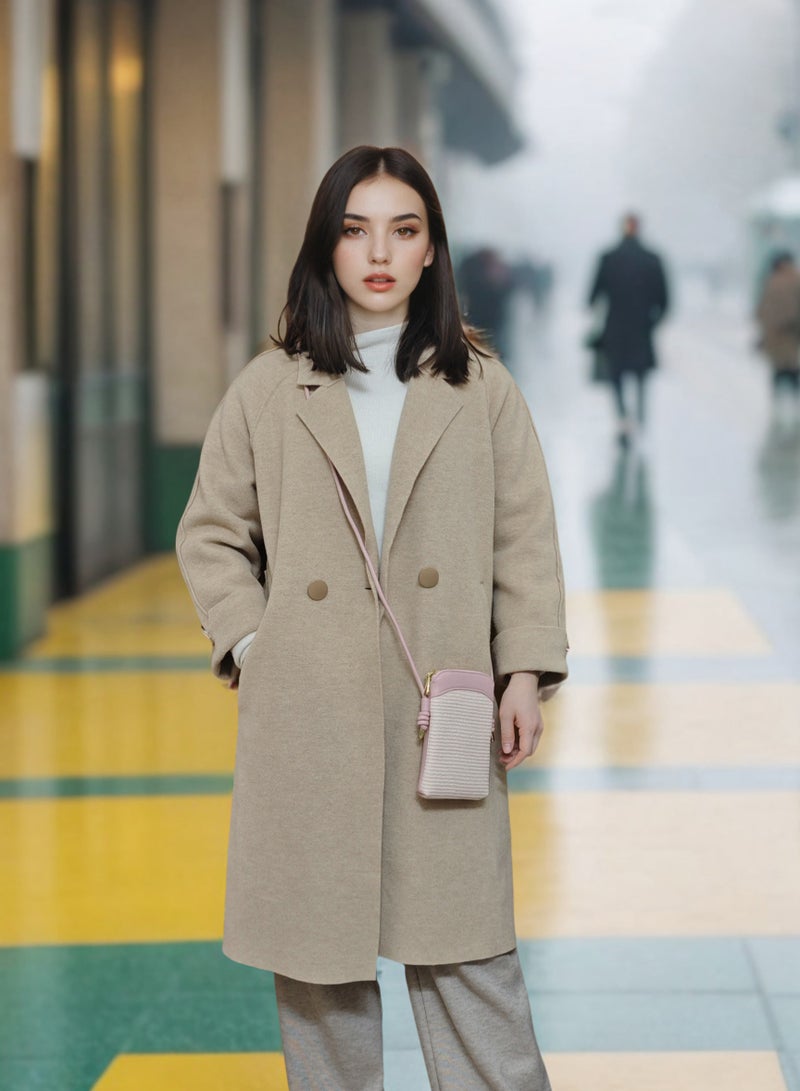 Small Crossbody Cell Phone Bag, PU Leather Woven Splicing Shoulder Bag for Women, Mini Handbag Purse Wallet with Adjustable Shoulder Strap, Pink - Image 4