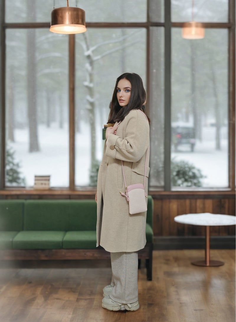 Small Crossbody Cell Phone Bag, PU Leather Woven Splicing Shoulder Bag for Women, Mini Handbag Purse Wallet with Adjustable Shoulder Strap, Pink - Image 3