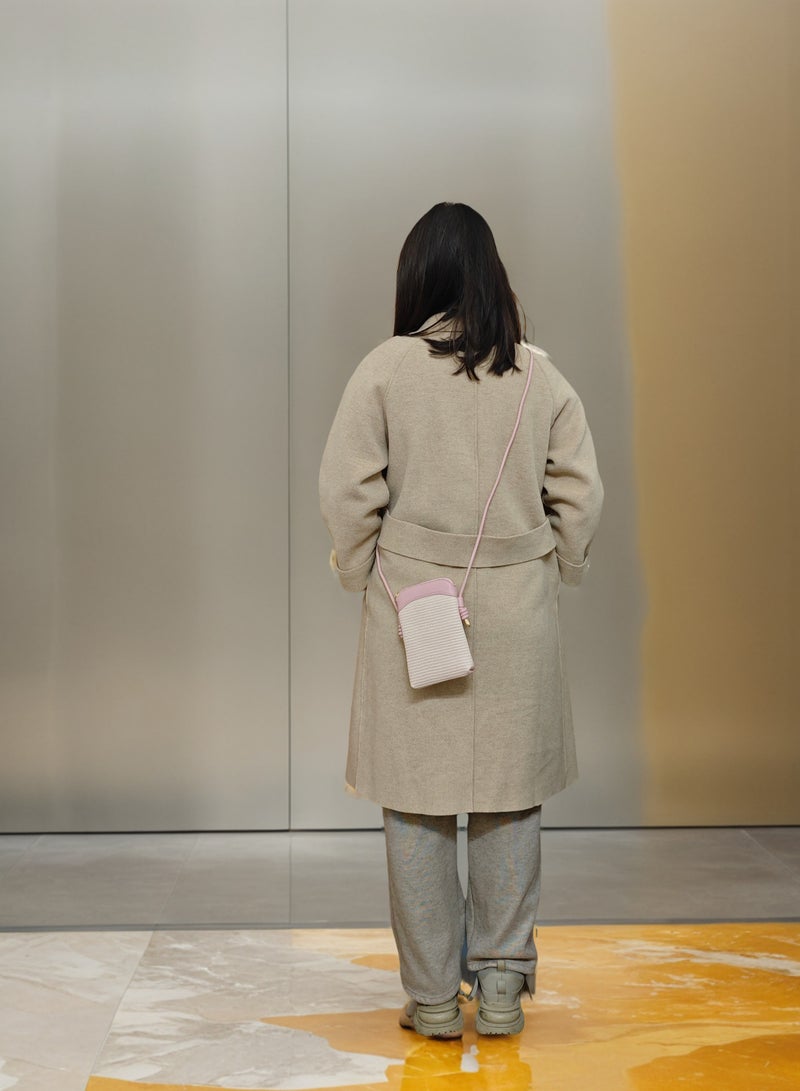 Small Crossbody Cell Phone Bag, PU Leather Woven Splicing Shoulder Bag for Women, Mini Handbag Purse Wallet with Adjustable Shoulder Strap, Pink - Image 2