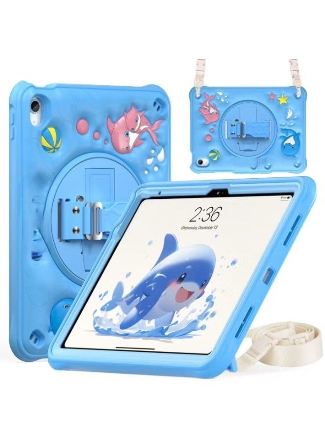 for iPad (A16) 11th/10th Generation Dinosaur Case for Kids Boys with Built in Screen Protector & Stand, Rugged Shockproof 3D Cute Cartoon Design, Strap Hangs in Car, Blue - Image 1