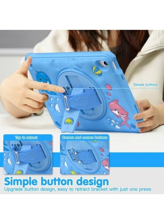 for iPad (A16) 11th/10th Generation Dinosaur Case for Kids Boys with Built in Screen Protector & Stand, Rugged Shockproof 3D Cute Cartoon Design, Strap Hangs in Car, Blue - Image 3