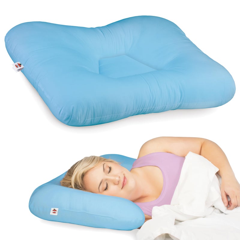 Core Products TriCore Cervical Support Pillow Firm Orthopedic Neck Pillow for Pain Relief Back and Side Sleepers Ergonomic Contour Pillow Assembled in USA Full Size Blue
