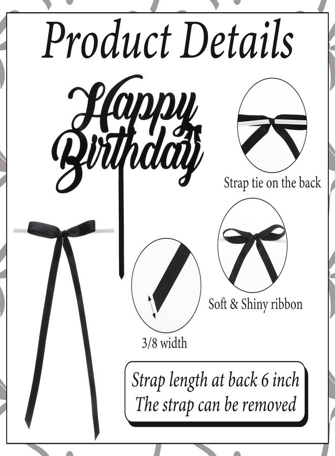 Tyqour 21Pcs Black Bow Cake Toppers Vintage Ribbon Cupcake Toppers Birthday Party Cake Decorations with Happy Birthday Sign for Coquette Themed Anniversary Wedding Decor Supplies for Girls Women - Image 2