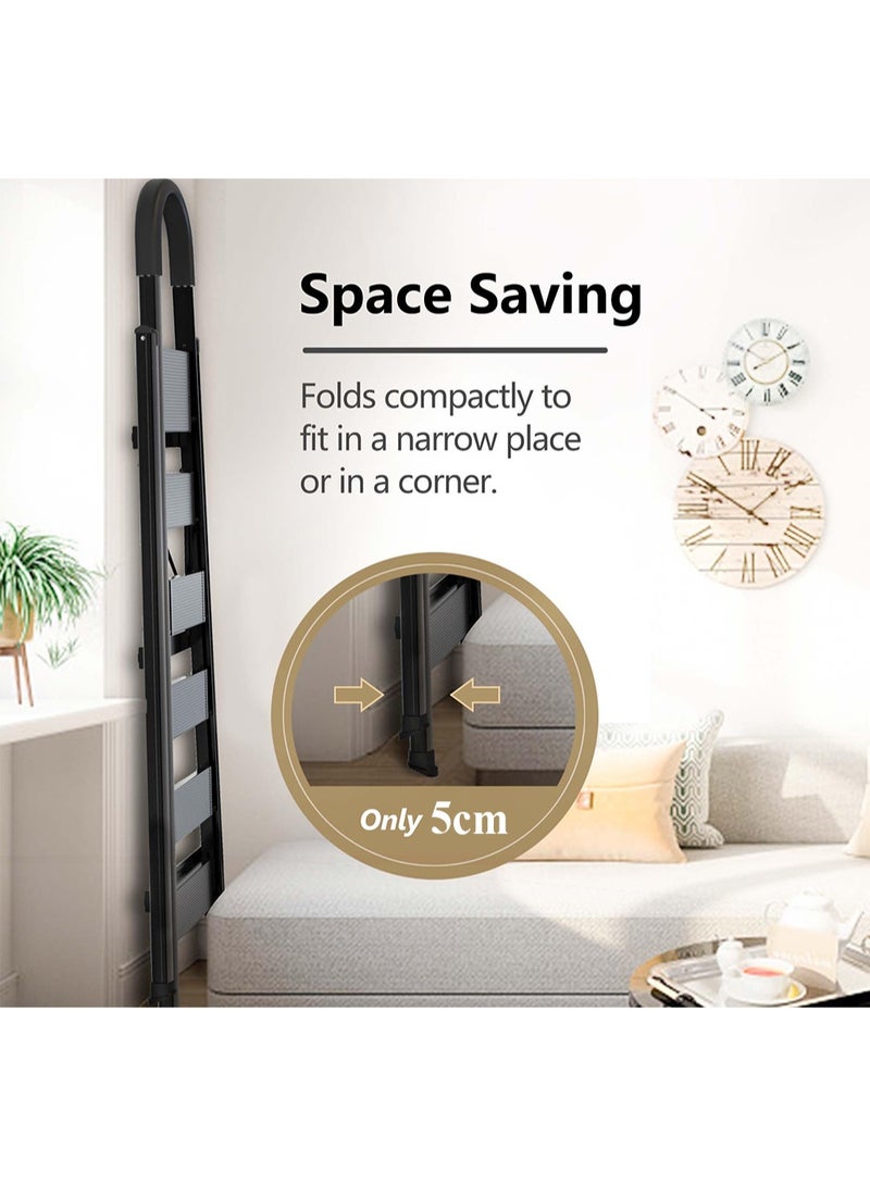 Acotsun Upgrade 6 Step Aluminum Folding Ladder for Home Use,Black Household Ladder Multi Purpose,300kg Load,1.93m Tall,Heavy Duty,Iron & Plastic,Anti Slip Widened,No Assembly Needed,for Kitchen,Library,Warehouse - Image 3