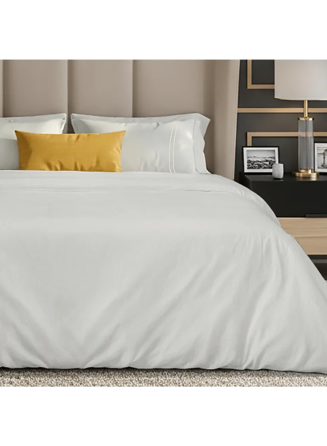 MULBERRY LIVING 100% Cotton -250 TC Serenity Solids Double King Size Fitted Bedsheet(180x200x30 cms) with 2 Pillow Covers (50 x 75 cms) - Silver Grey