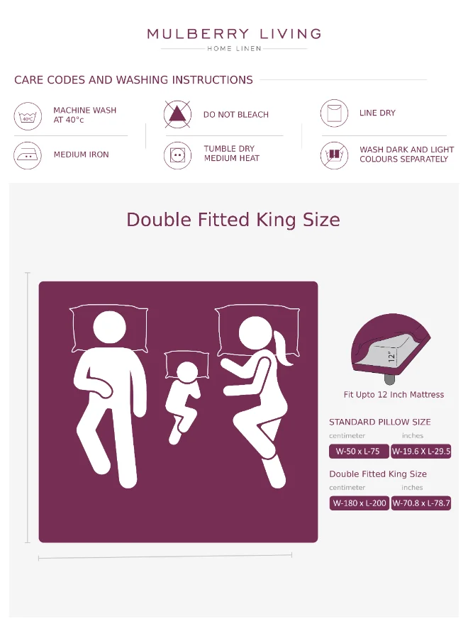 MULBERRY LIVING 100% Cotton -250 TC Serenity Solids Double King Size Fitted Bedsheet(180x200x30 cms) with 2 Pillow Covers (50 x 75 cms) - Silver Grey