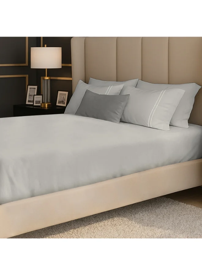 MULBERRY LIVING 100% Cotton -250 TC Serenity Solids Double King Size Fitted Bedsheet(180x200x30 cms) with 2 Pillow Covers (50 x 75 cms) - Silver Grey